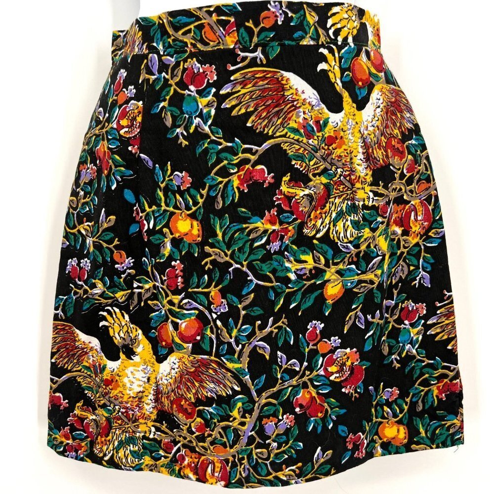 Black Vintage Handmade Miniskirt with Cockatoo Parrots Lined Size XS‎
